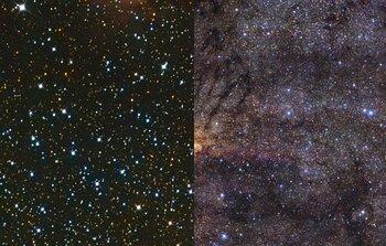 A região central da Via Láctea no visível e no infravermelho