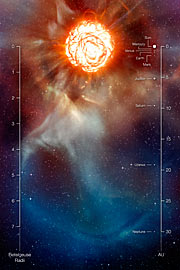 Uma pluma em Betelgeuse (imagem artística com anotações)