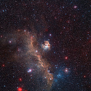 Širokoúhlý pohled na celou mlhovinu Racek (IC 2177)