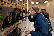 A technician works on the ALMA correlator at 5000 metres elevation