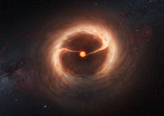 Disk a proudy plynu u hvězdy HD142527 - představa