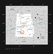 De sterrenhoop Messier 67 in het sterrenbeeld Kreeft (Cancer)
