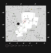 Mapa oblohy v okolí hvězdy Beta Pictoris
