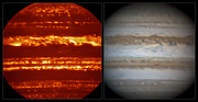 Porównanie zdjęć Jowisza wykonanych przez VISIR i w świetle widzialnym
