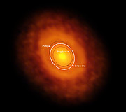 Imagen de ALMA del disco protoplanetario que rodea a V883 Orionis (con anotaciones)