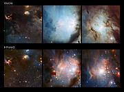 Vergleich von Teilen der Messier-Region im sichtbaren und infraroten Licht