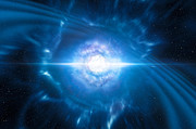 Imagem artística de estrelas de neutrões coalescentes