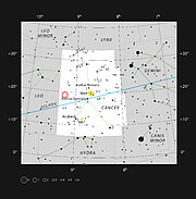 De positie van WDJ0914+1914 in het sterrenbeeld Kreeft
