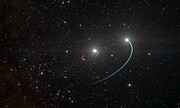 Imagem artística do sistema triplo com o buraco negro mais próximo