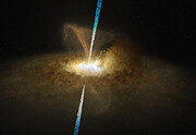 Artist’s impression van de actieve galactische kern van Messier 77