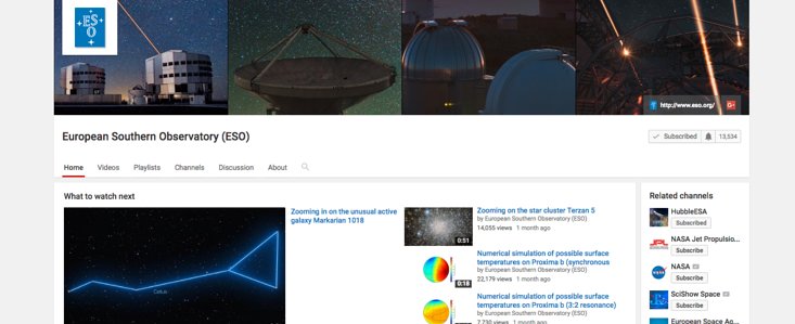 Canal do ESO no YouTube
