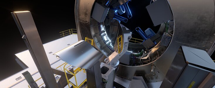 Artistic rendering: close-up view of the first ELT prefocal station