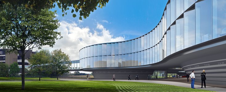 Arkitektens gengivelse af den nye udvidelse af ESO hovedkvarter (om dagen)