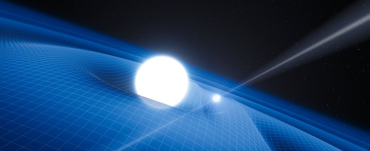Taiteilijan näkemys pulsarista PSR J0348+0432 ja sen valkoinen kääpiö -kumppanista 