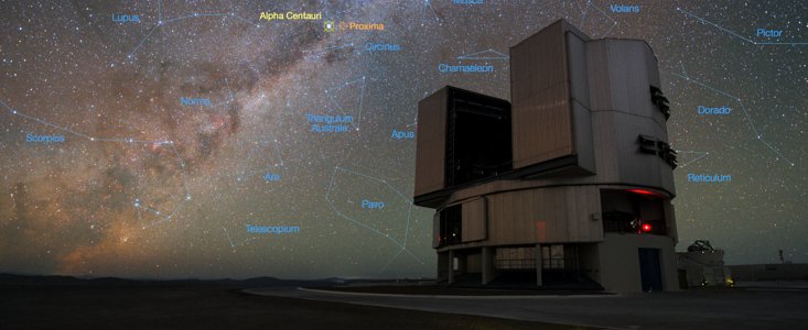 O Very Large Telescope e o sistema estelar Alfa Centauri