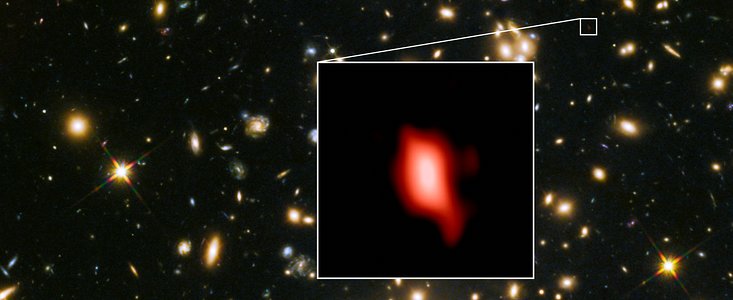 Hubble- und ALMA-Aufnahme von MACS J1149.5+2223