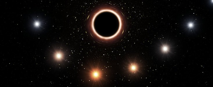 Ilustración de S2 pasando cerca del agujero negro supermasivo del centro de la Vía Láctea