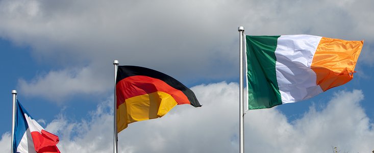 Irlandzka flaga obok siedziby ESO
