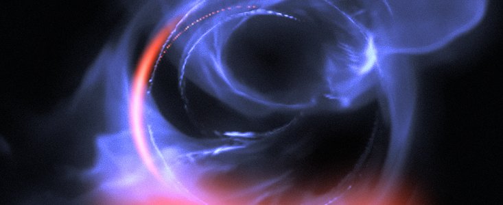 Simulación de material orbitando cerca de un agujero negro