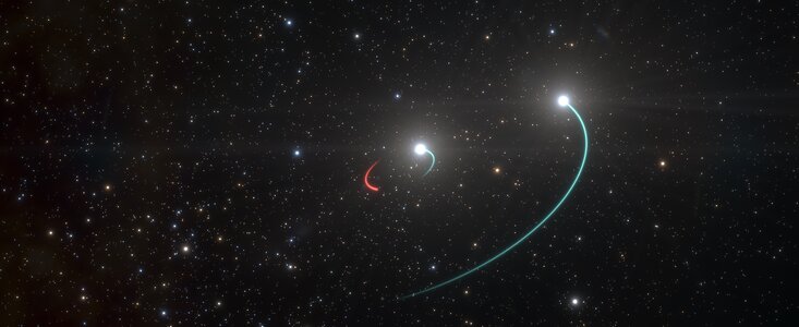 Representación artística del sistema triple con el agujero negro más cercano a la Tierra descubierto hasta la fecha