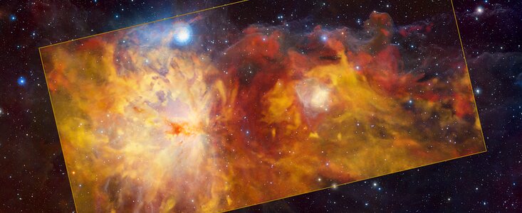 The Flame Nebula region as seen with APEX and VISTA