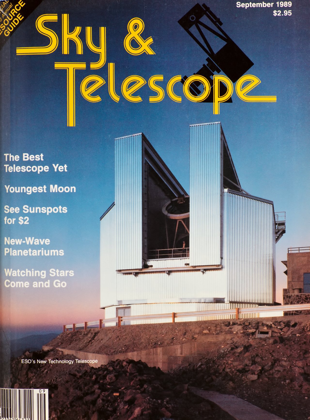 The NTT, cover of the Sky & Telescope Magazine in September 1989