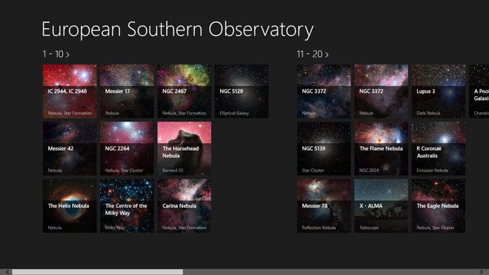 Screenshot from the European Southern Observatory Windows app showing overview of images