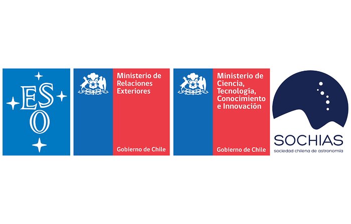 Logos of ESO, Chilean Ministry of Foreign Affairs, Ministry of Science, Technology, Knowledge and Innovation and SOCHIAS