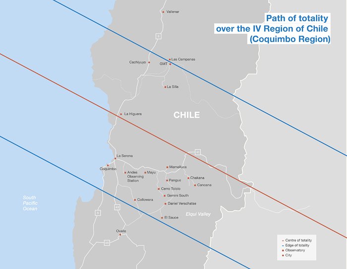 Total solar eclipse path in Chile