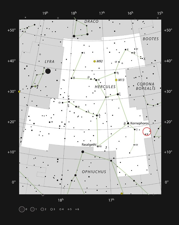 L'ubicazione dell'ammasso di galassie di Ercole