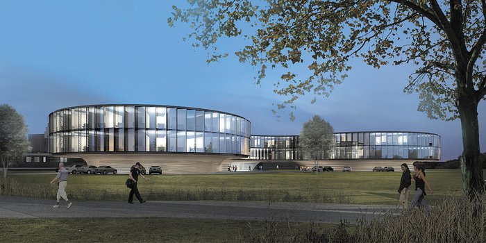 Desenho arquitectónico da nova extensão da Sede do ESO (vista ao final do dia)