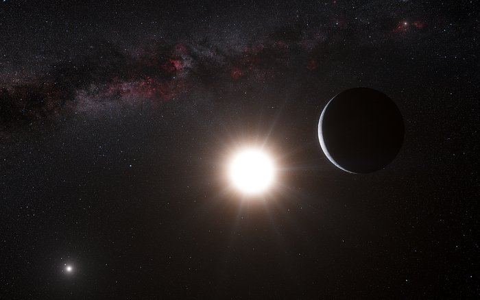 Taiteilijan näkemys Alfa Centauri B -tähteä kiertävästä planeetasta
