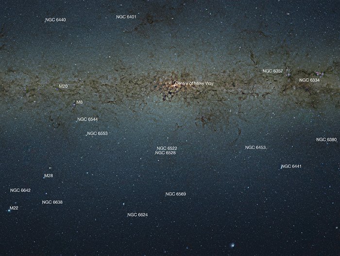 Annotated map of VISTA’s view of the centre of the Milky Way