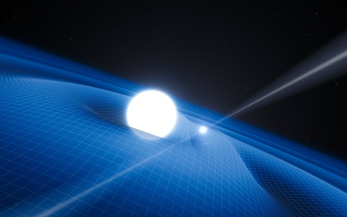Artist’s impression van de pulsar PSR J0348+0432 en zijn begeleidende witte dwerg