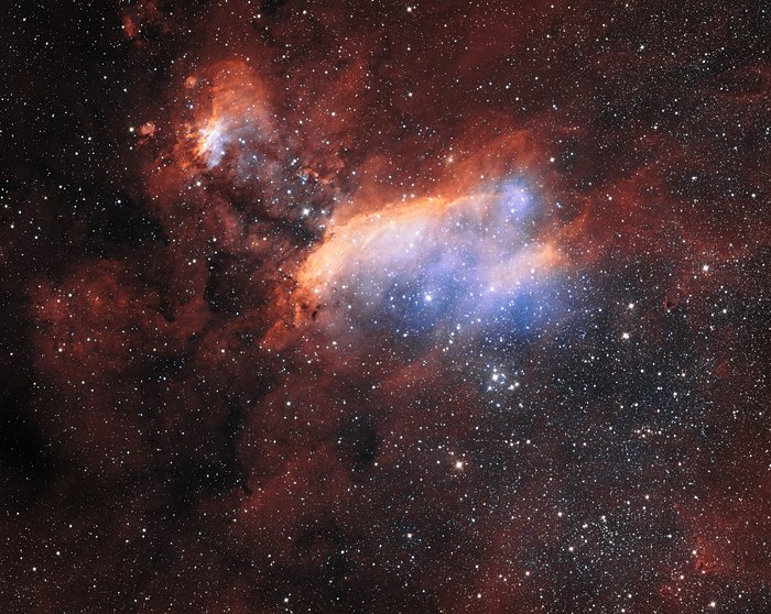 Pohled na mlhovinu Kreveta dalekohledem VST