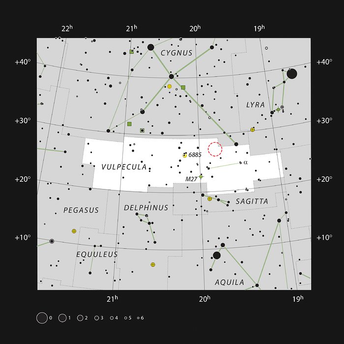 Position de Nova Vul 1670 dans la constellation du Petit Renard