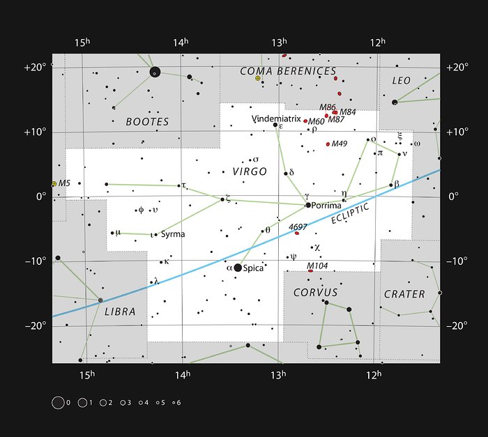 Messier 87 na constelação da Virgem