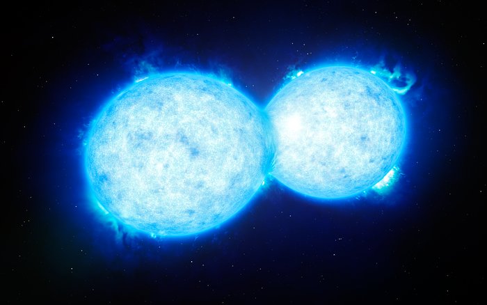 Vue d'artiste du système d'étoiles doubles chaudes, massives et au contact l'une de l'autre 