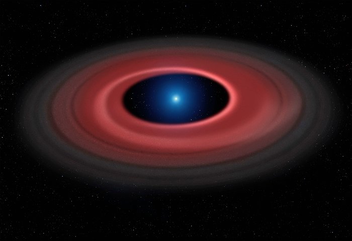 Ilustración del brillante disco de material alrededor de la enana blanca SDSS J1228+1040
