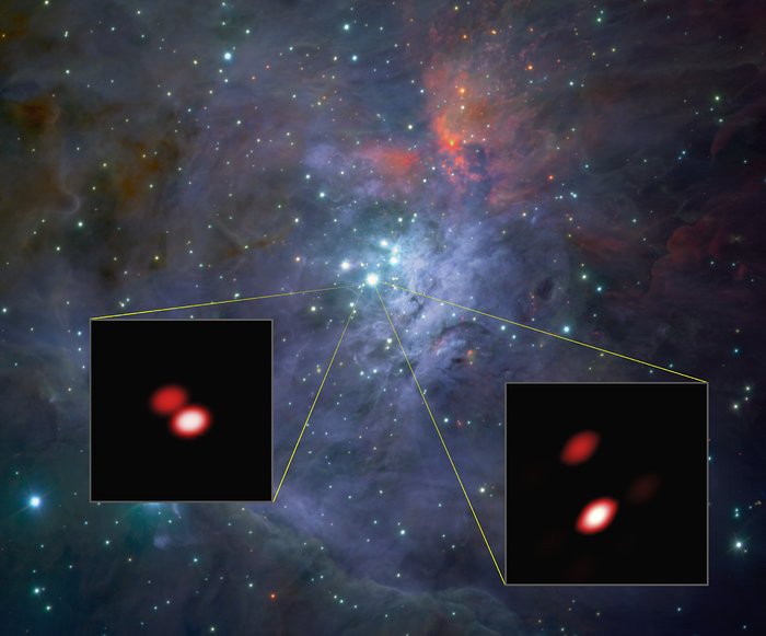 GRAVITY ontdekt dat één van de vier Trapeziumsterren in Orion dubbel is
