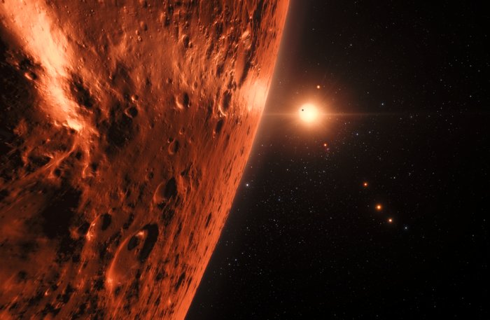 Wizualizacja widoku z planety w systemie TRAPPIST-1