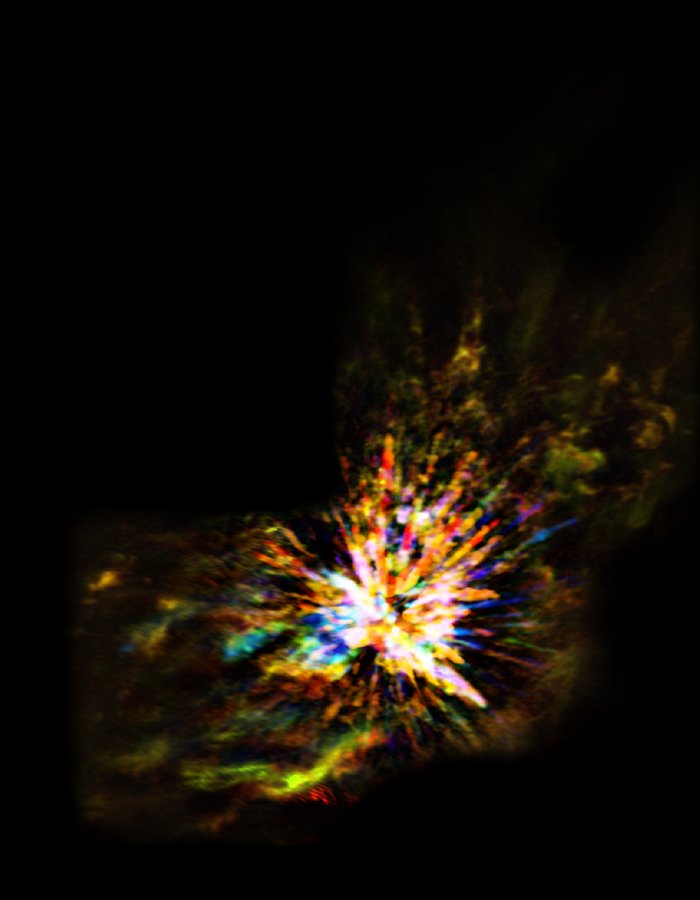 Hvězdná exploze v Orionu pohledem ALMA