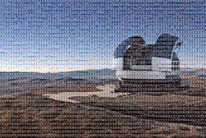 Mozaika dalekohledu ELT vytvořená z portrétů současných pracovníků ESO