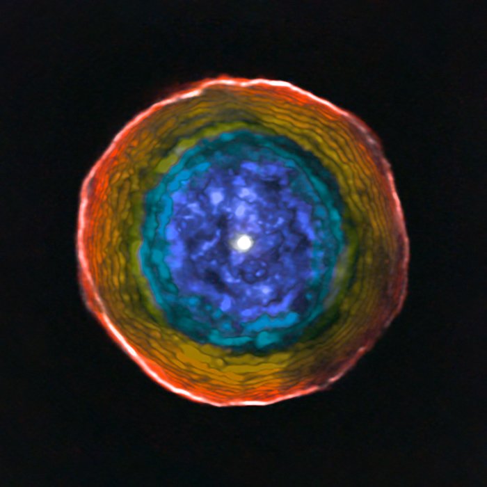 ALMA - pohyb hmoty ve slupce kolem hvězdy U Antilae