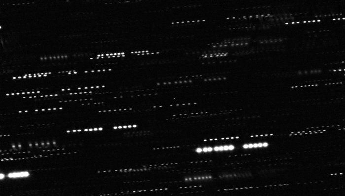 Kombinerade djupa bilder av `Oumuamua från VLT och andra teleskop (utan etiketter)