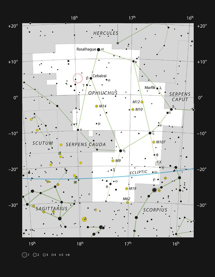 De Ster van Barnard in het sterrenbeeld Slangendrager