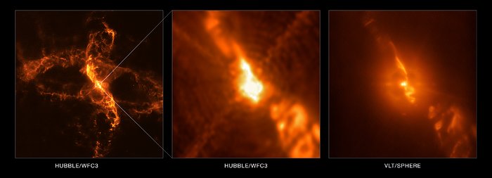 R Aquarii vista pelo VLT e pelo Hubble