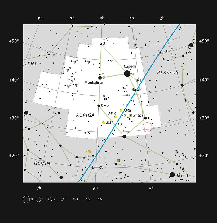 Localisation d'AB Aurigae dans la constellation d'Auriga