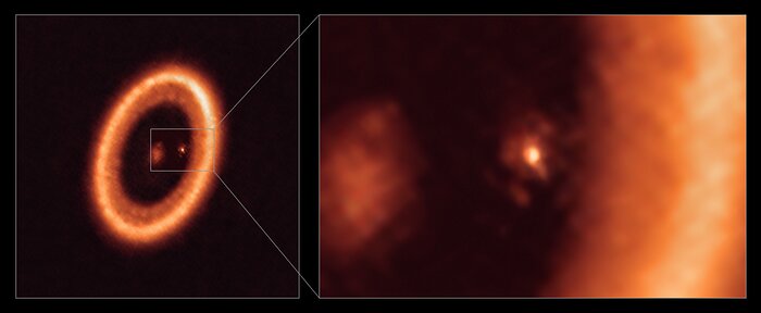 ALMA - přehledový a detailní pohled na disk exoplanety PDS 70c