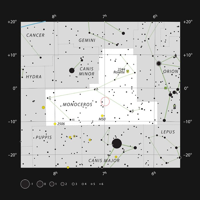 De ster V960 Mon in het sterrenbeeld Monoceros